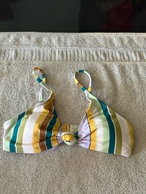 Anne Cole Multicolor Striped Bikini Top — Yellow, Teal, White & Green